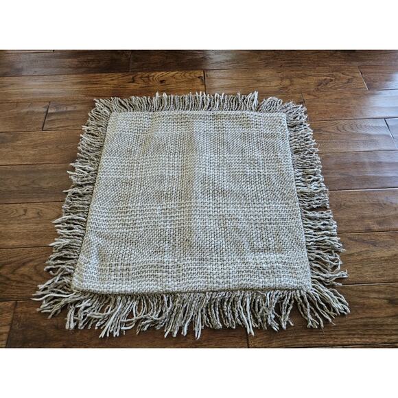 Pottery Barn Other - Pottery Barn Woven Plaid Fringe Pillow Cover 22"x22" Beige Linen Cotton Blend